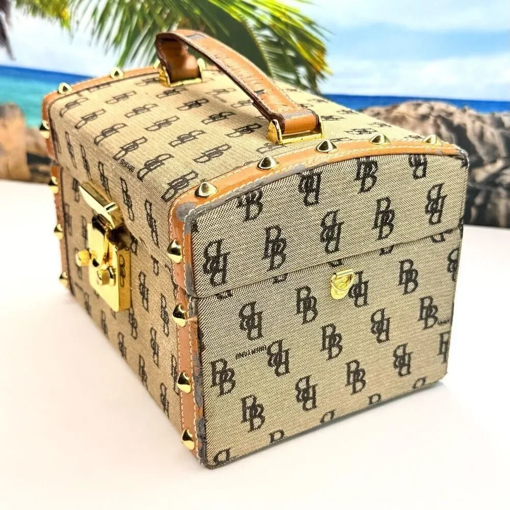 Vintage B. Brentano BB Monogram Vanity/Box Case, Made in Italy, Gold-Tone Lock